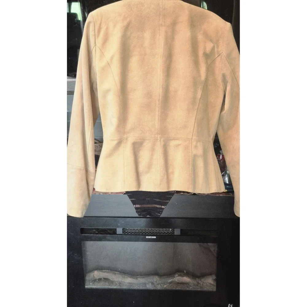 Vintage Y2K Retro Taupe Suede Leather Jacket Quiet Luxury Old Money Minimalist M